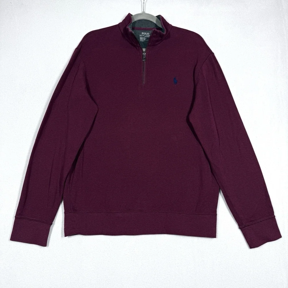 Polo Ralph Lauren Sweater Mens Medium 1/4 Zip Pullover Performance Burgundy Pony